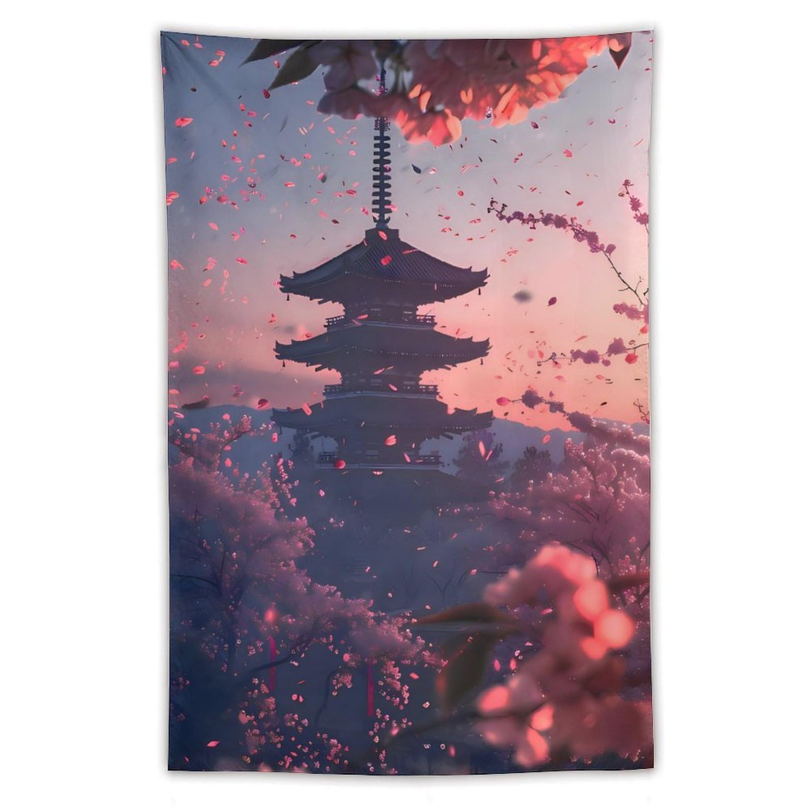 タペストリー 壁の装飾 塔 桜 壁掛け 背景 壁掛けタペストリー 壁飾り インテリア 布ポスター 個性ギフト 新居祝い 多機能壁掛け モダンなアート リビングルーム ベッドルーム ホームデコレーション 100x150cm|グロースショップ