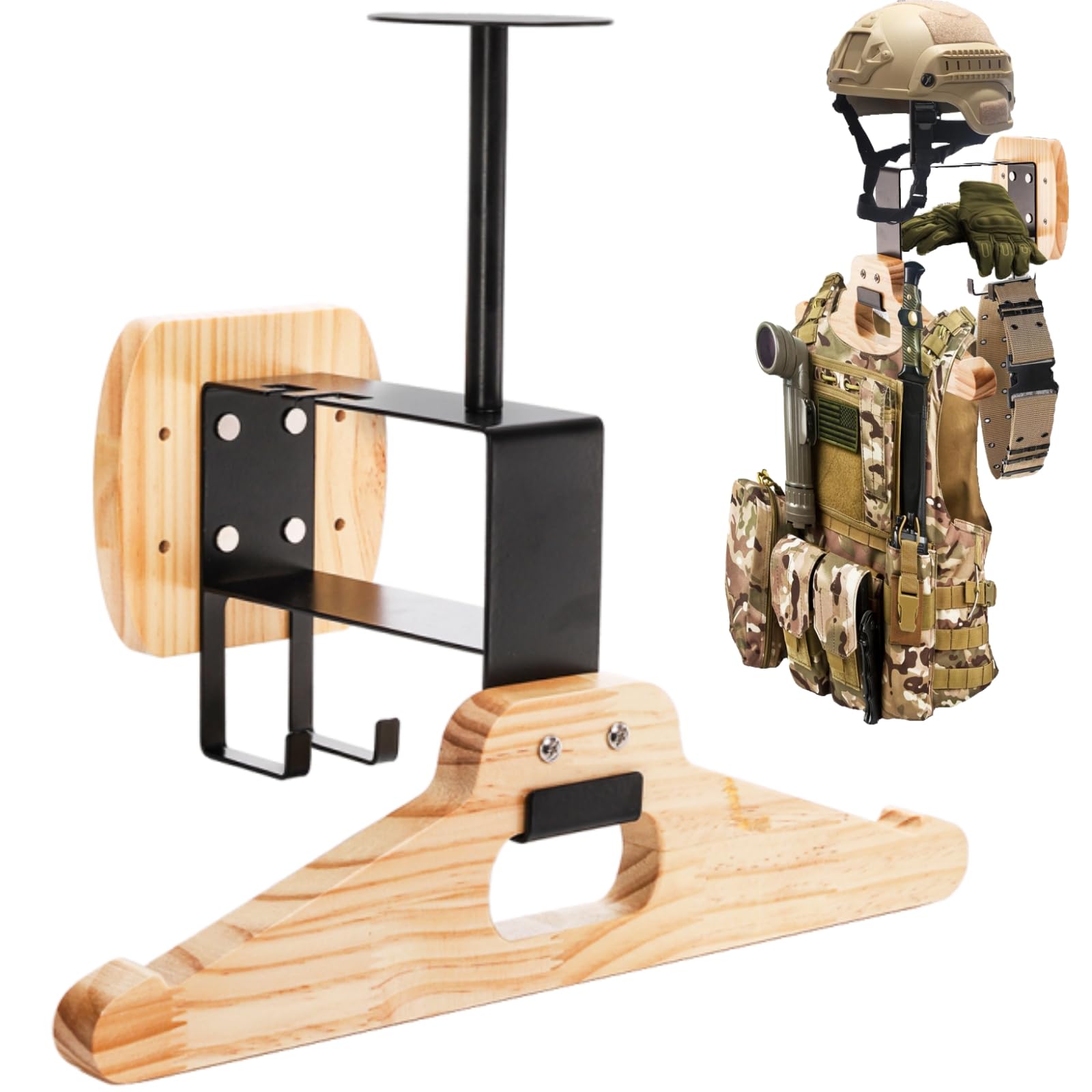 Eorbow タクティカルギアウォールマウント、木製オートバイヘルメットホルダースタンド、高耐久ヘルメットディスプレイハンガー、多目的上衣仕合わせお巡りさん、蹴球、サイクリング、スキーの板歯車、厚地の外套、獣医師、かぶり笠、旗がしら用