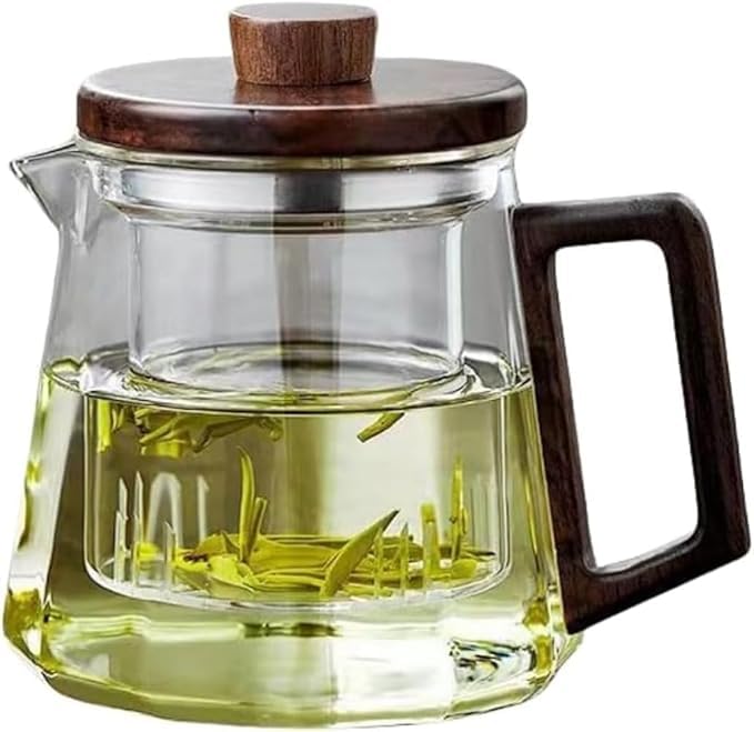 ティーポット 硝子ティーポット 茶の葉ポット 耐熱 木制蓋茶こし付き添い人 身寄り用 フルーツ紅茶用 水分隔てる 大電気容量 (800ml,澄み切った) [並行輸入品]