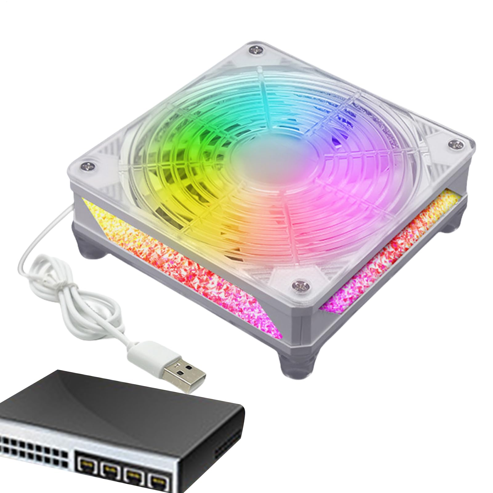 コンピュータ用冷却ファン、USB電源冷却ファン | 静かで安定した動作の冷却ファン,マルチカラーライト付きラップトップ冷却パッド タブレットTVコンピュータ用コンピュータアクセサリ｜グロースショップ