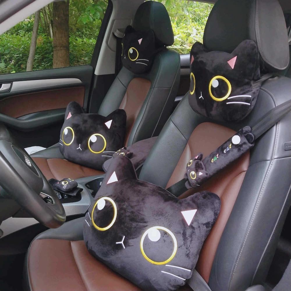 KOKUMONのど首、途切らせるネックピロー、愛くるしげ猫の車のネックピロー、ポンチ絵の猫の頭、車のヘッドレスト、周遊、猫の安全性のある胴締め、肩部押しかぶせる、車のシートピローの3点仕掛ける