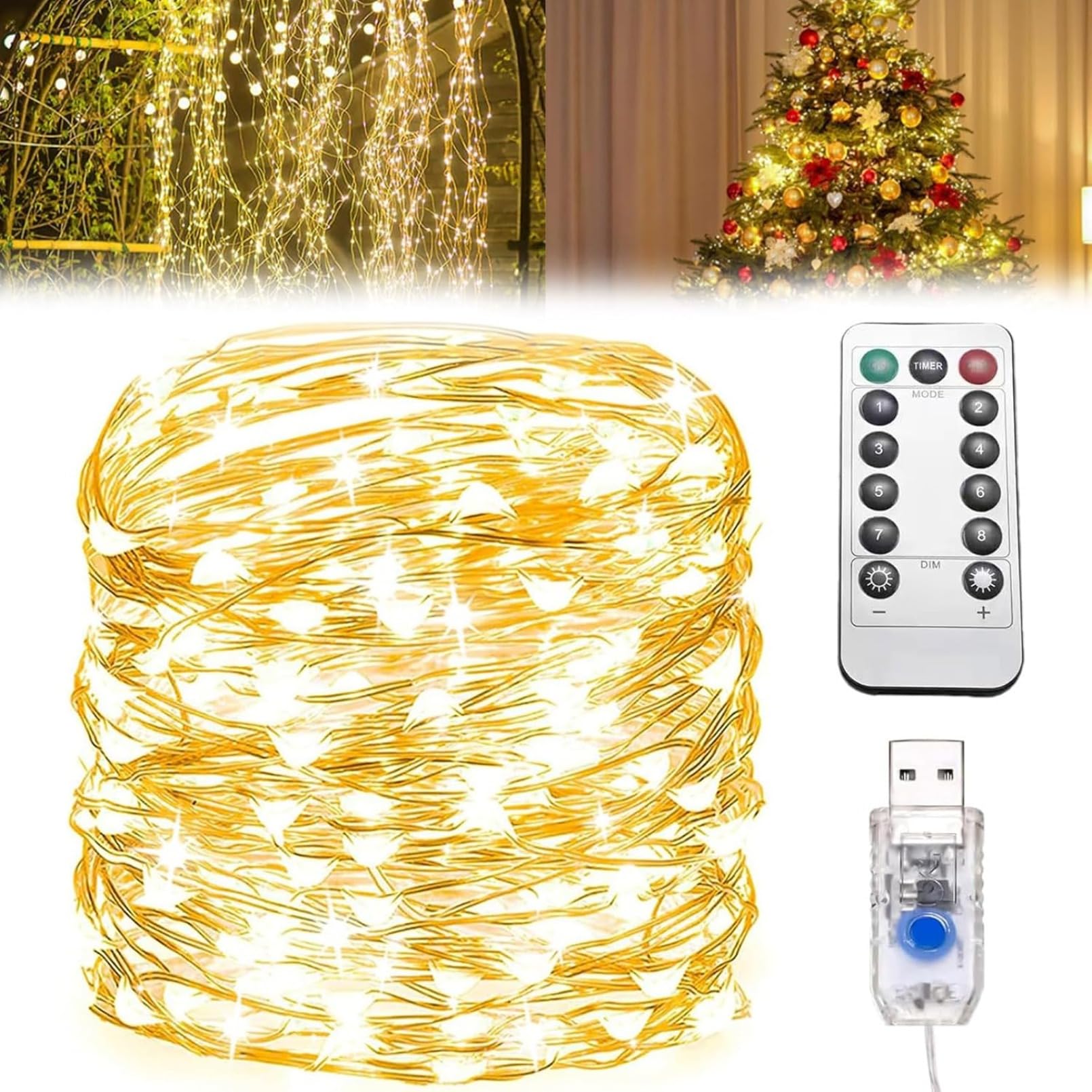 クリスマスともし火、led クリスマスともし火、ヨーロッパ樅用のカスケード トゥインクル ともし火、LED 妖精 ともし火 繋ぎはたご屋、USB トゥインクル 文字列 ともし火 繋ぎはたご屋 しろがね色 配線 ともし火 遠隔操作付き添い人 (5 m * 50 個のともし火)
