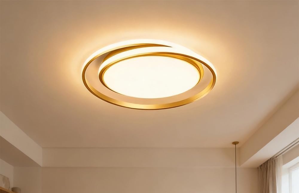 シーリングライト 天井照明 LED 間接照明 無段階調光調色 リモコンスマホ遠隔制御 工事不要 タイミング機能 北欧風 省エネ (60CM,ゴールド)|グロースショップ