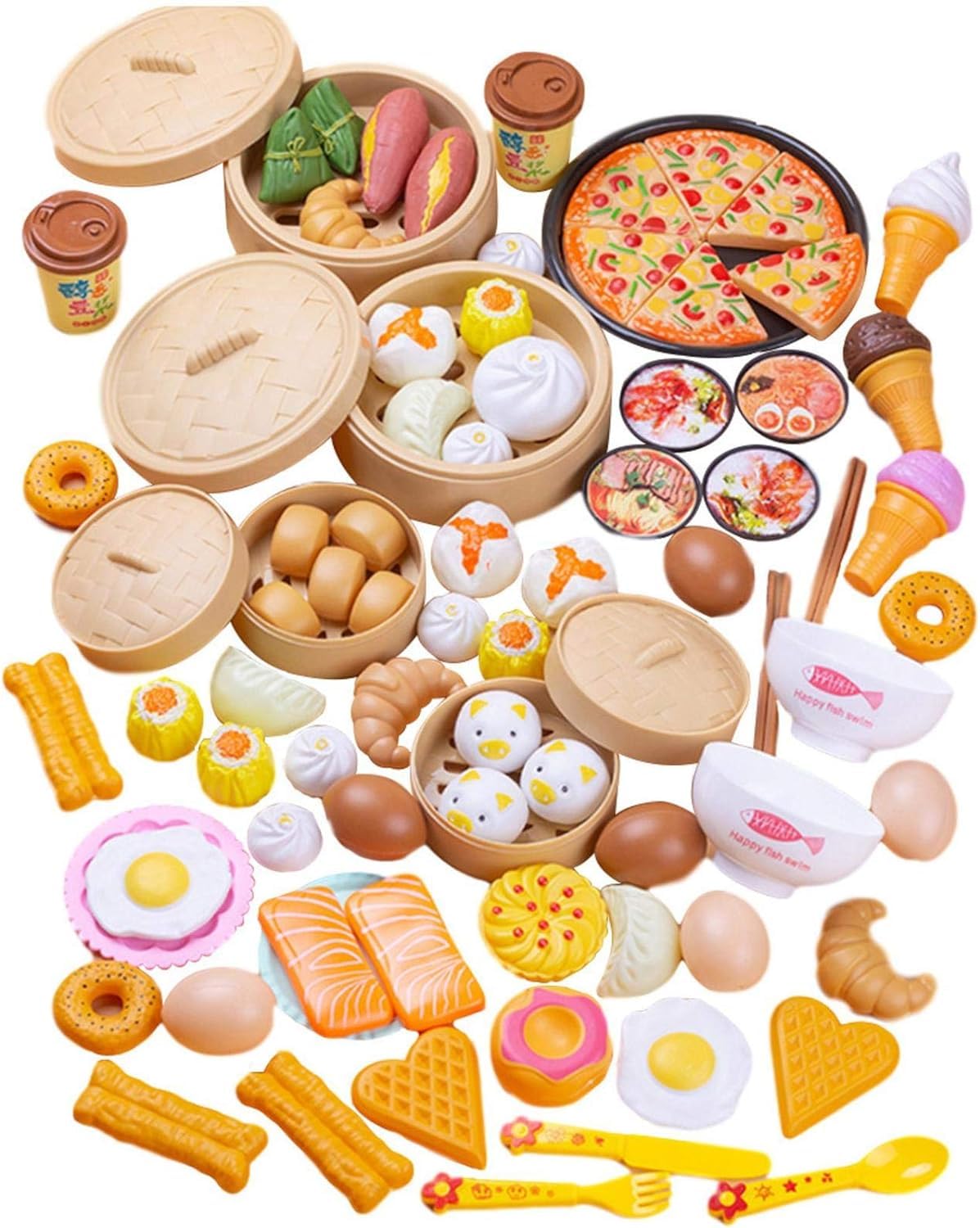 84点セット キッチンおもちゃ 食べ物 おままごと 小龍包 ピザ 料理おもちゃ 料理ごっこ 料理人ままごと 調理器具セット 室内遊び 親子ゲーム|グロースショップ