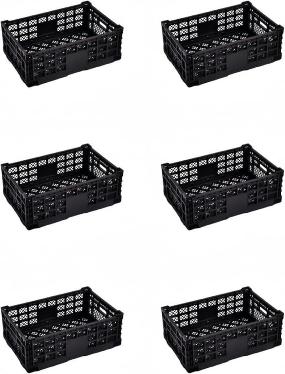 折りたたみ収納コンテナ 42L 大型|プラスチック製 メッシュ付き ブラック|スタッキング可能 60cm×40cm×22cm|収納ボックス・ケース おりコン 家庭用|グロースショップ