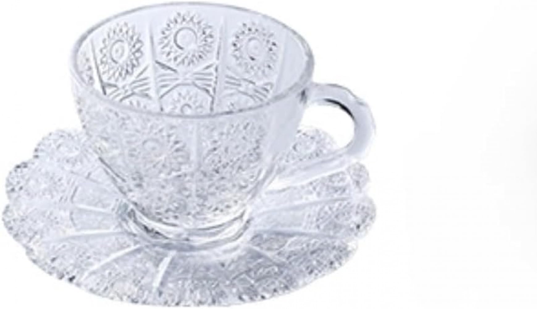 ガラスコーヒーカップとソーサー ホーム用レトロアフタヌーンティーセット 絶妙な花のデザイン ティーカップ食器 ガラスカップ&トレイ付き くつろぎの時間に最適|グロースショップ
