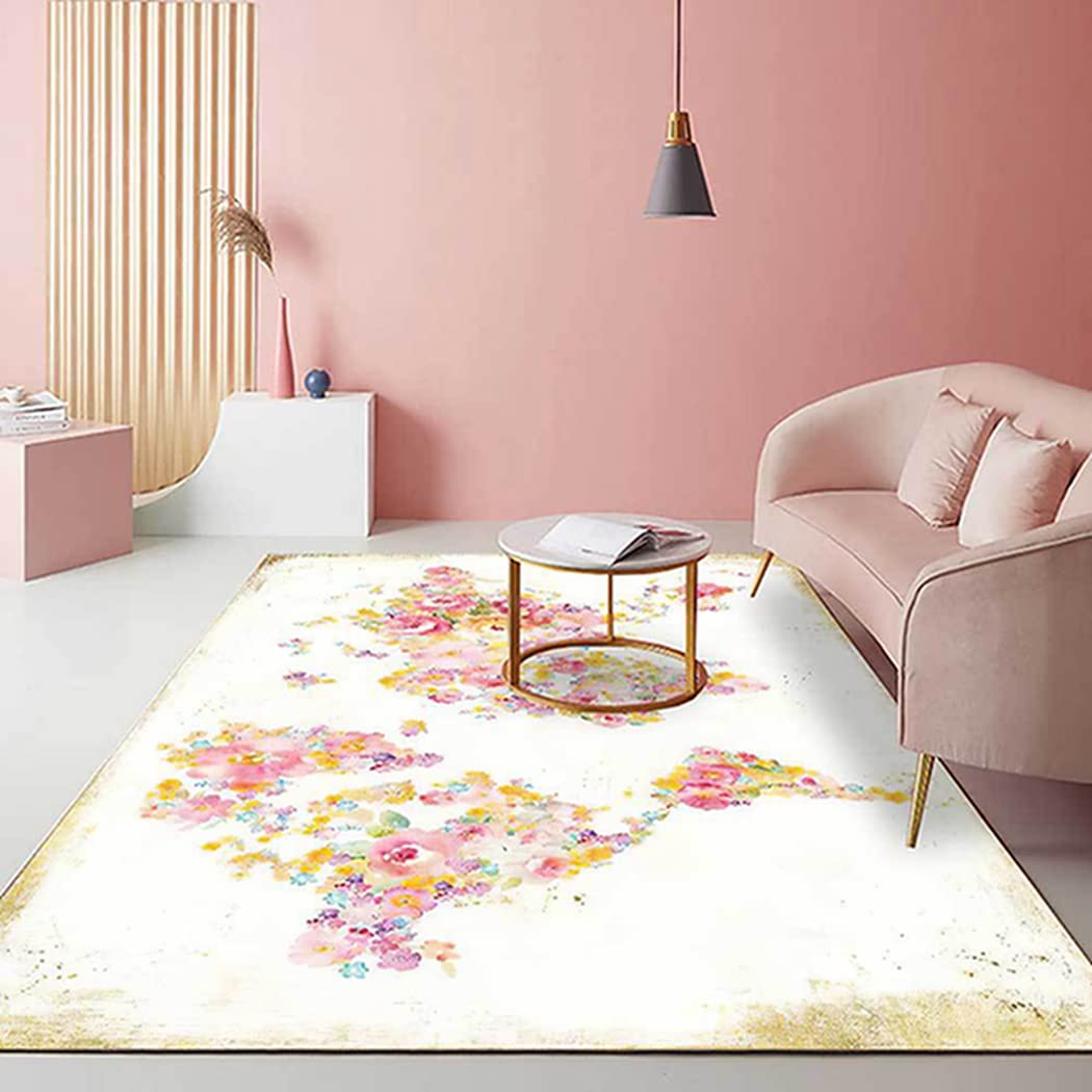 ラグマット 北欧風 花柄 現代風 絨毯 100x160cm ピンク、ホワイト おしゃれ カーペット 長方形 シンプル 耐摩耗性 抗菌防臭 子供部屋 リビング 寝室 対応ラグ 洗えるラグ｜グロースショップ