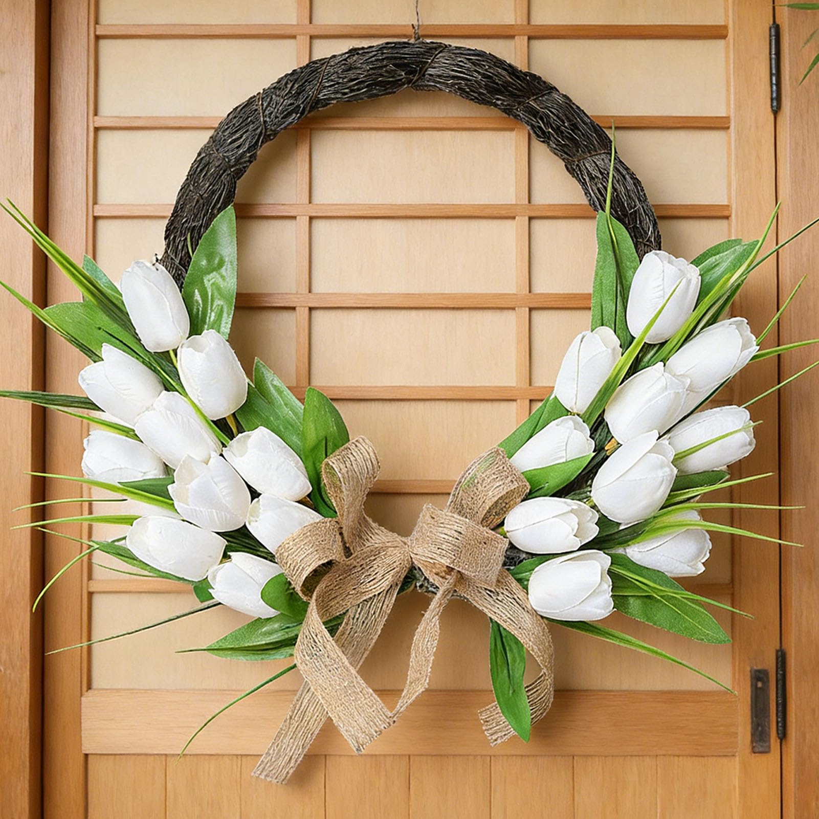 Z ロマンチックな造花リース春夏玄関ドア屋内屋外壁装飾、家庭結婚式寝室ダイニングルームに最適、プラスチック素材 (白)｜グロースショップ