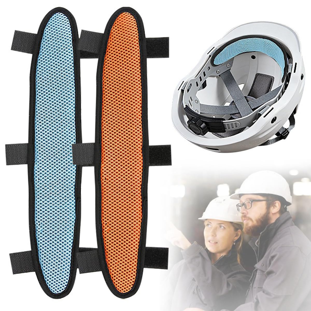 ヘルメット 汗とりパッド 汗とりシート 2枚入 貼るだけ簡単 防臭 通気 ヘルメット取付用 汗取りデコパット 汗吸収 汗止め 作業用 熱中症対策 工事用 ヘルメット対応 夏対策 (ORANGE+BLUE)｜グロースショップ