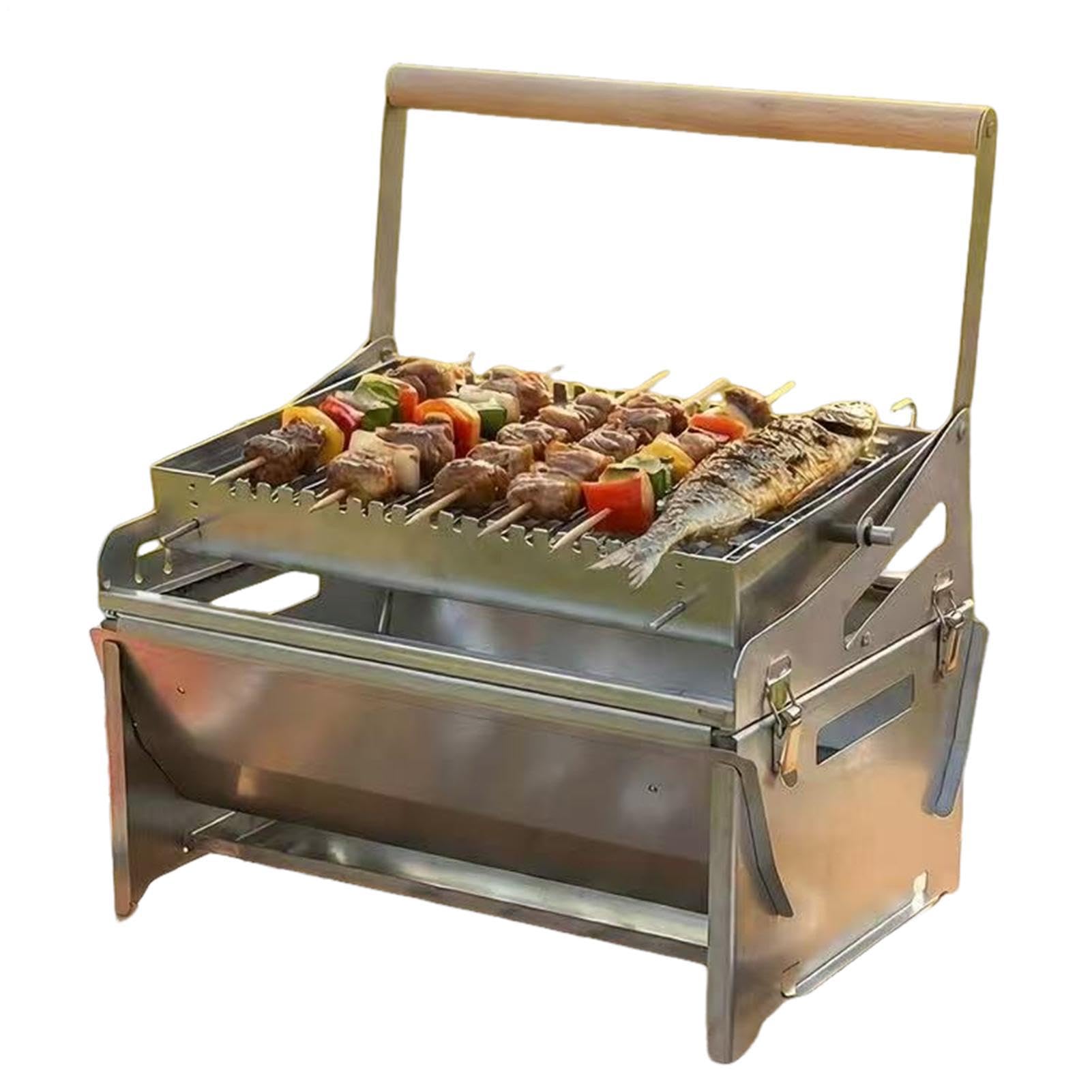 回転式バーベキューコンロ | ステンレス製 回転式 キャンプ用 焼き器具 - 炭火 ロースト グリル | キャンプ アウトドア ピクニック ガーデン バーベキュー 庭 パティオ ビーチ用|グロースショップ