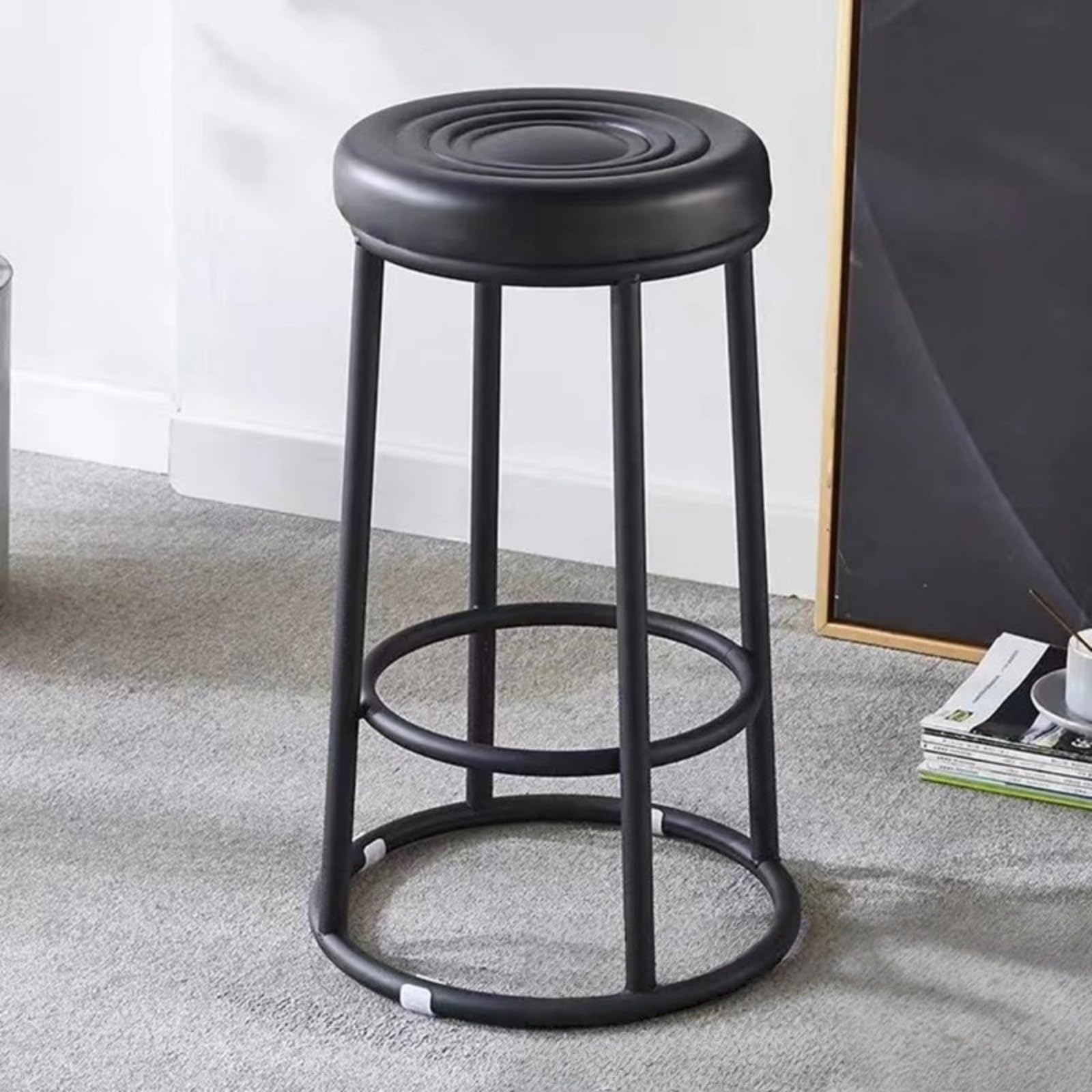 カウンターチェア 背もたれなし バースツール ハイタイプ スリム設計 足置き付き 防水加工 組立簡単 コンパクトサイズ 高耐久性 キッチン リビング オフィス カフェ バー 受付対応 (ブラック,48cm) [並行輸入品]｜グロースショップ