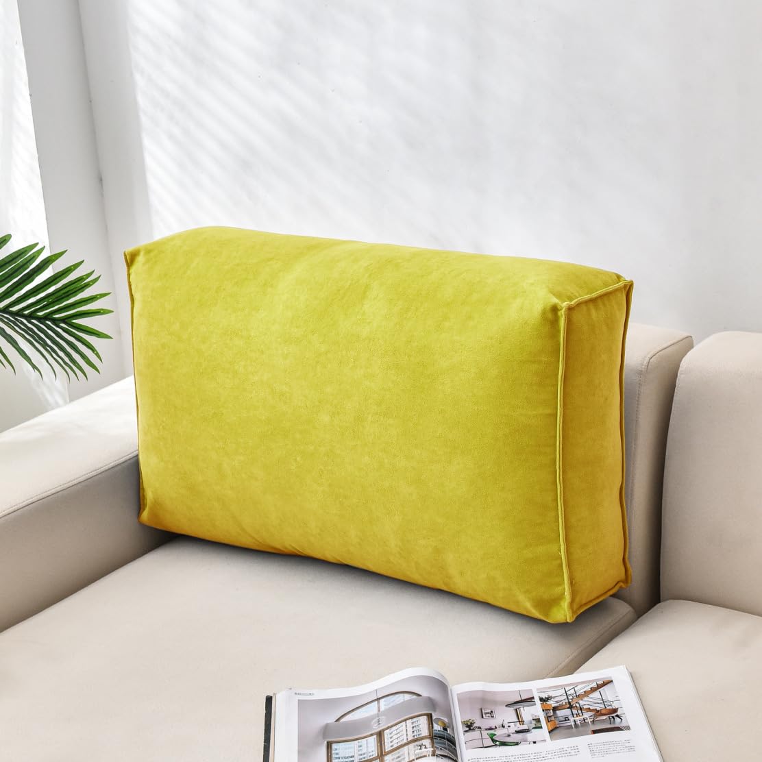 クッション 背もたれ バックレストクッション ミニクッション付 100*45*12cm フロアクッション カラフル イエロー 布 ファブリック お昼寝 枕 座椅子 床 軽量 持運び可能 滑り止め付き 床置き コンパクト コンパクト ふわふわ クッション 枕 もこもこ|グロースショップ
