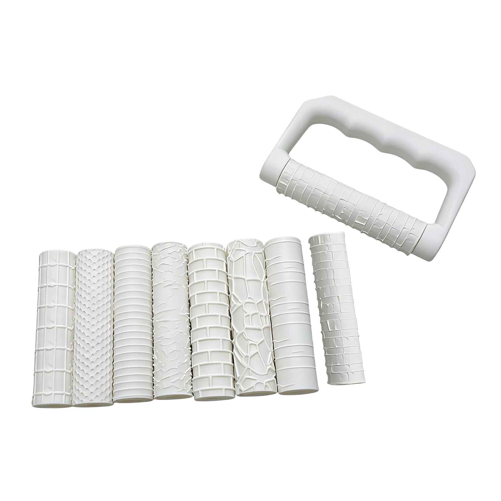 ミニチュア地形モデリングと陶器工芸用粘土モデリングローラー用の8個とハンドル付き9個の粘土テクスチャローラーセット|グロースショップ