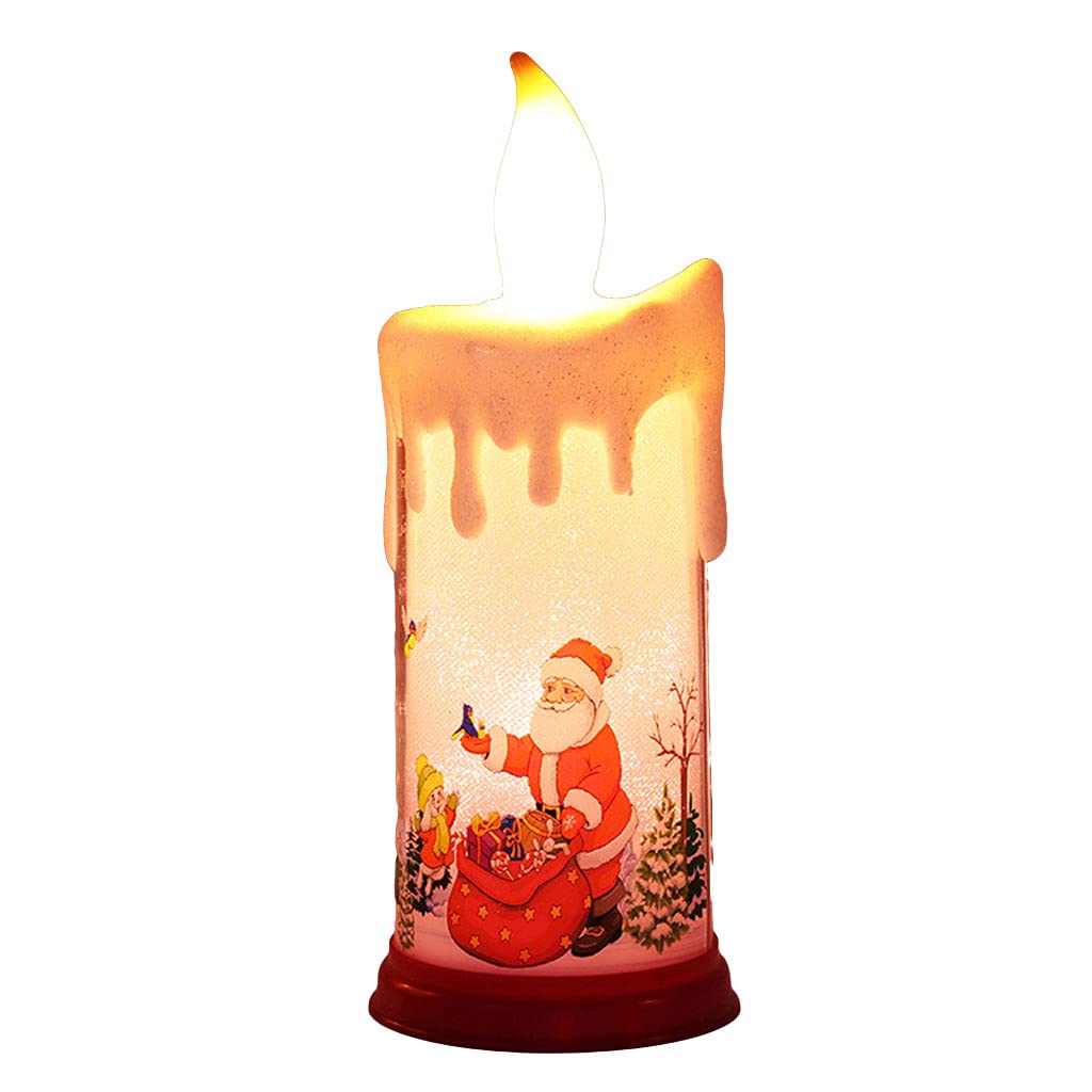 クリスマスリアルな柱キャンドルライト漫画サンタ雪だるまプリント電池式フレームレスちらつきナイトランプ｜グロースショップ