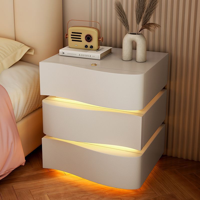 スマートナイトテーブル LEDライト ワイヤレス充電 USBポート (天然木/完成品/ホワイト) [ナイトテーブル サイドテーブル スマートチェスト ベッドサイドテーブル スリム コンパクト 2段 収納 引き出し 寝室 リビング モダン おしゃれ 北欧 家具]｜グロースショップ