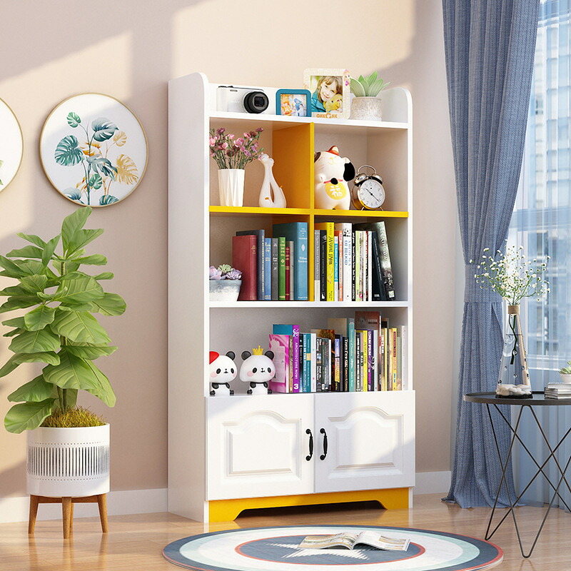 書棚 子供用 本棚 扉付き 絵本ラック スリム 幅60cm 80cm おしゃれ ランドセルラック 収納棚 リビング ユニットシェルフ 木製 子供部屋 整理整頓 [寝室 リビング 廊下 コンパクト] ナチュラル ホワイト｜グロースショップ