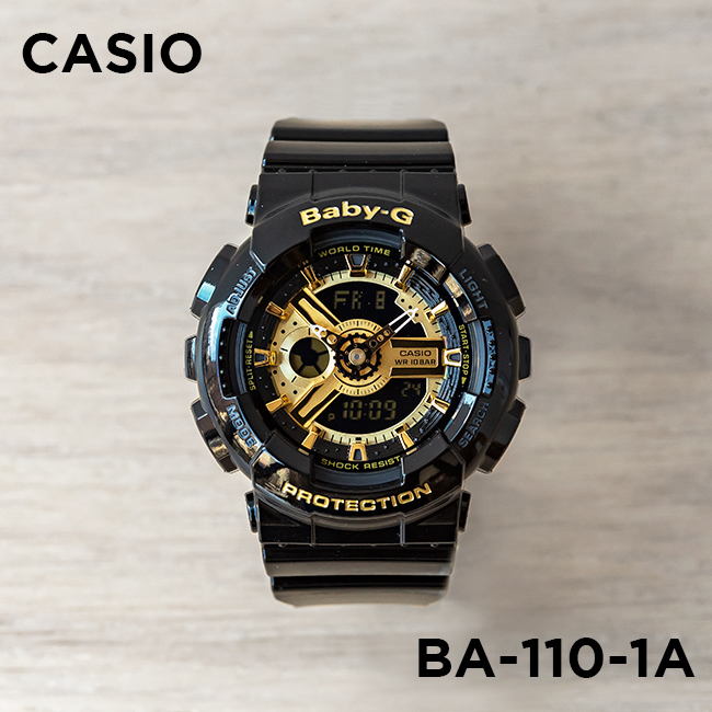 楽天市場 10年保証 Casio Baby G カシオ ベビーg Ba 110 1a 腕時計 時計 ブランド レディース キッズ 子供 女の子 アナデジ 日付 カレンダー 防水 ブラック 黒 ゴールド 金 ギフト プレゼント つきのとけいてん