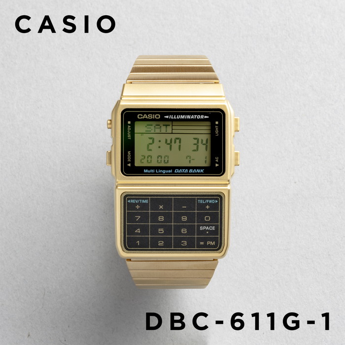 楽天市場 10年保証 Casio カシオ データバンク Dbc 611g 1 腕時計 時計 ブランド メンズ レディース キッズ 子供 男の子 女の子 デジタル 日付 カレンダーゴールド 金 ブラック 黒 ギフト プレゼント つきのとけいてん