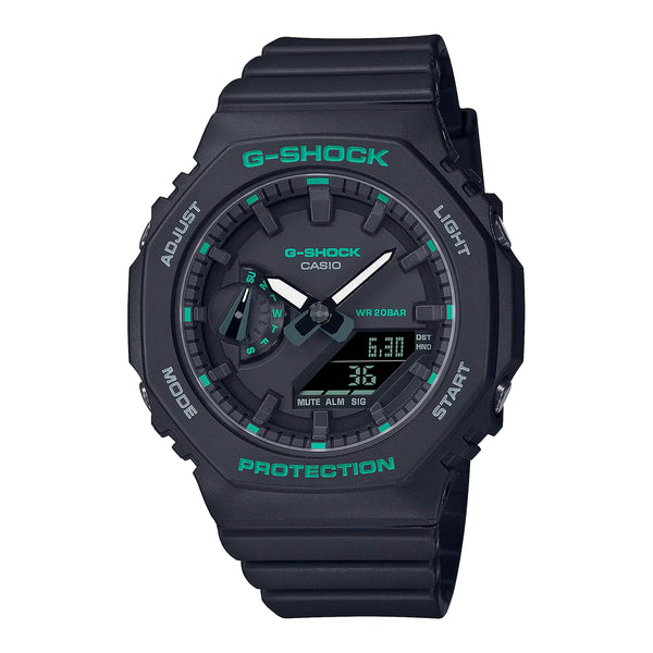 【楽天市場】【10年保証】CASIO G-SHOCK カシオ Gショック GA-2100-1A3 腕時計 時計 ブランド メンズ キッズ 子供 男の子  アナデジ 日付 カレンダー 防水 ブラック 黒 グリーン 黄緑 カシオーク ギフト プレゼント : つきのとけいてん