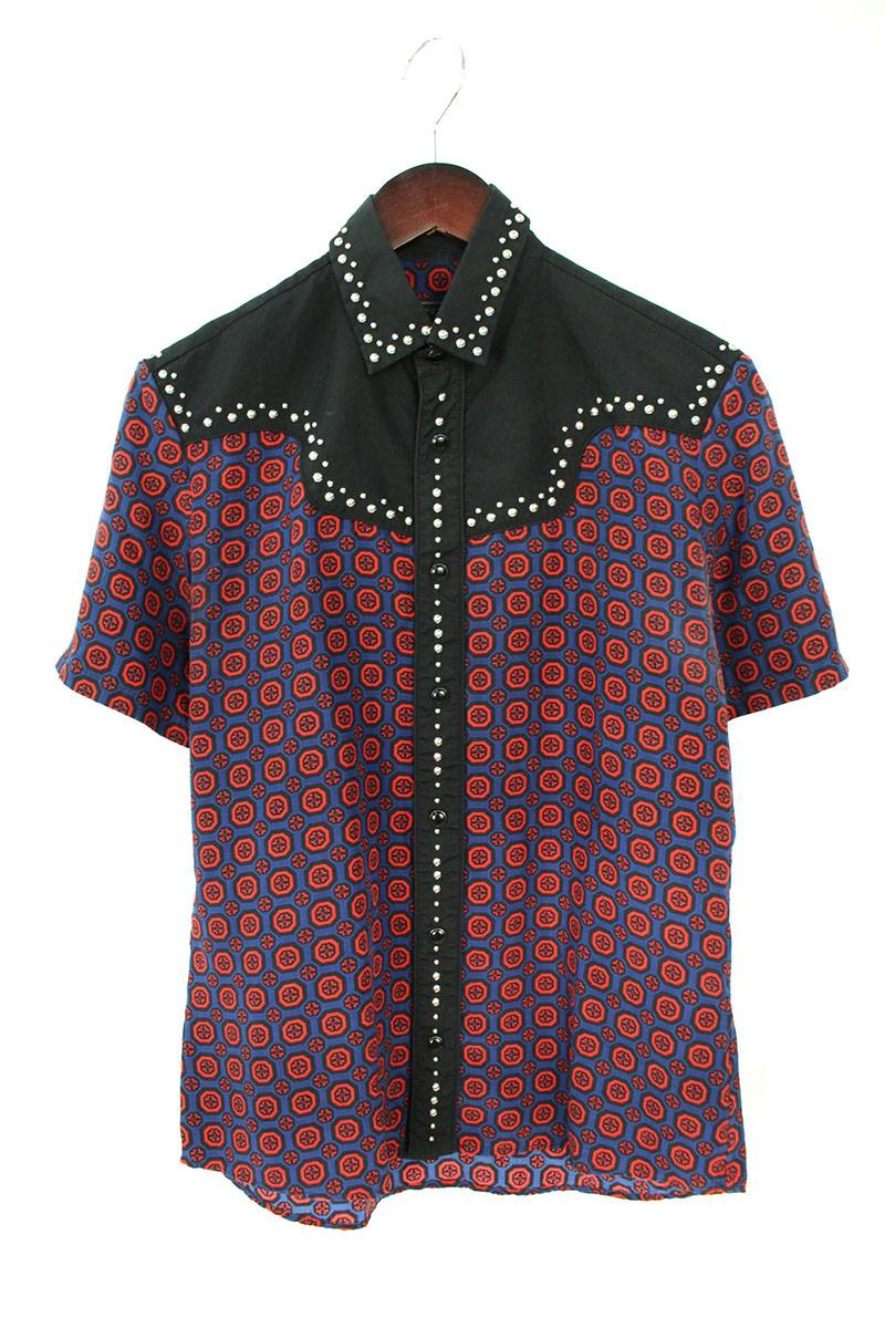 楽天市場 プラダ Prada 12ss スタッズ装飾バイカラー半袖シャツ 37 レッド ブラック ネイビー Bs55 メンズ 中古 131 Rinkan B Rinkan