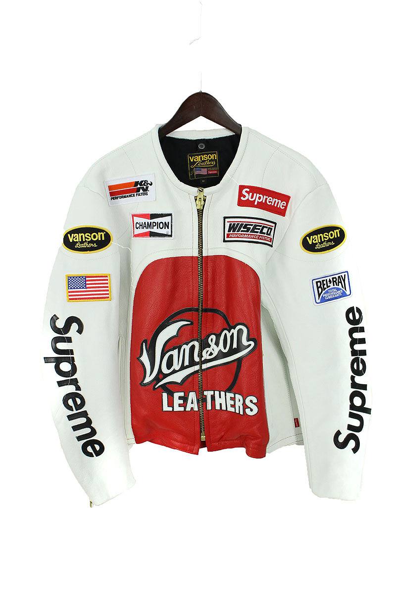 シュプリーム Supreme X バンソン Vanson Star Leather Leatherette Jacket M White Red Bb99 Rinkan S