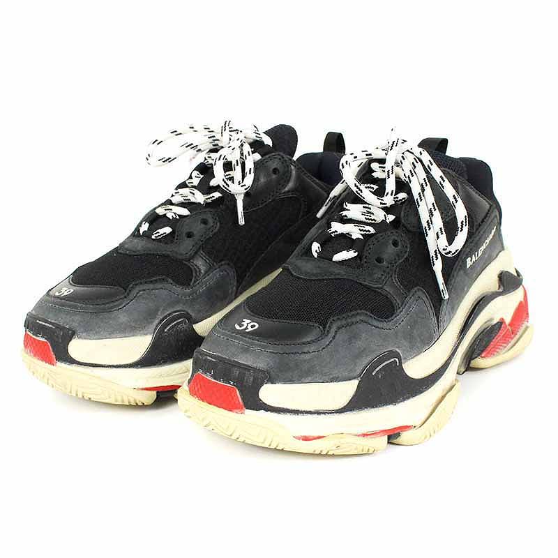 バレンシアガ/BALENCIAGA　【TRIPLE S TRAINERS】トリプルエスレースアップスニーカー(39/ブラック×レッド)【OM10】【メンズ】【小物】【821181】【中古】bb143#rinkan*B