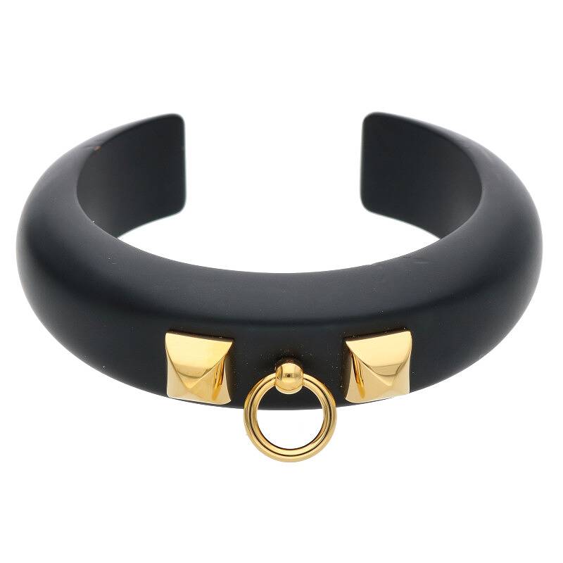 エルメス HERMES サイズ:M Collier de Chien コリエドシアンウッドバングル(ブラック×ゴールド 総重量27.24g)【323032】【BS55】【小物】【中古】bb315#rinkan*B