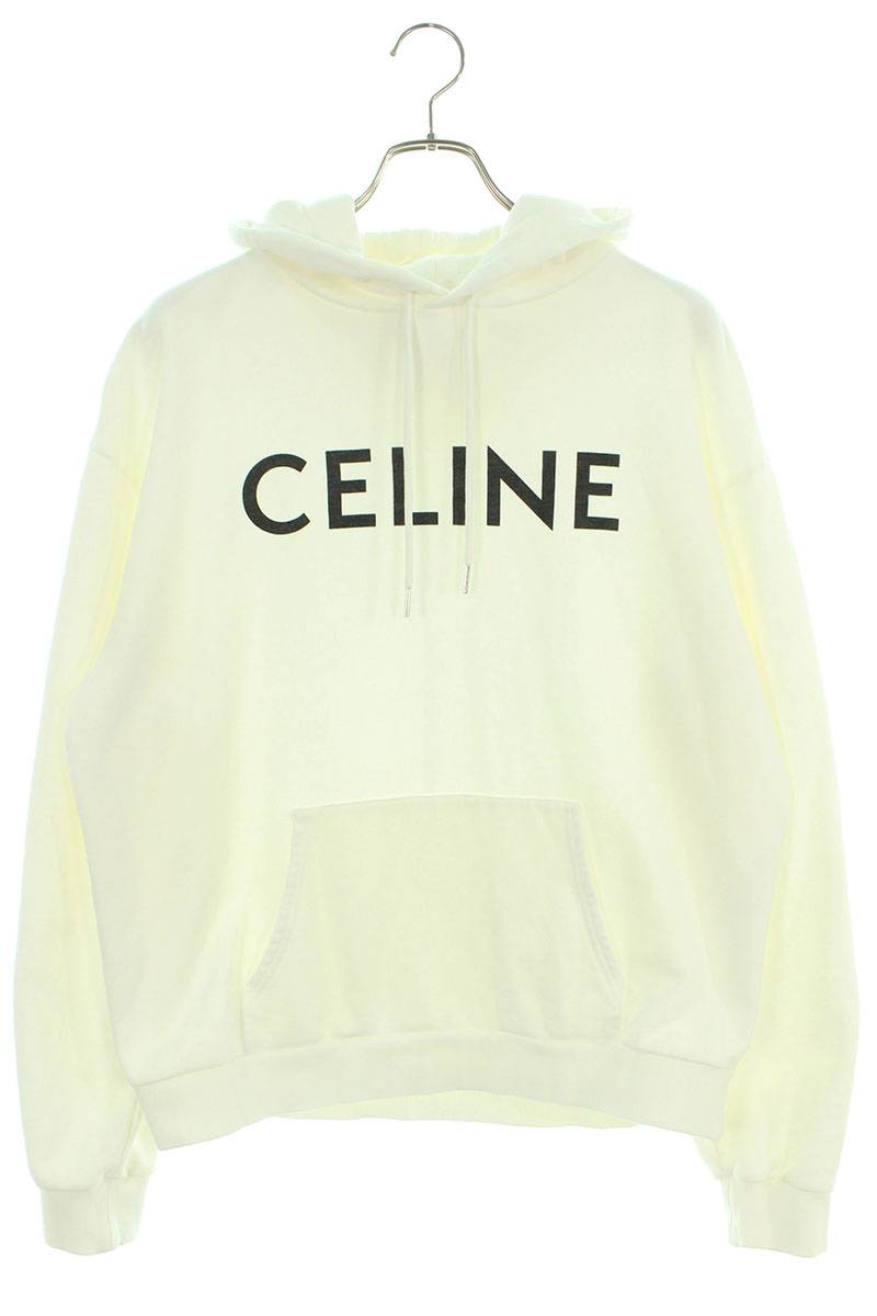 セリーヌ CELINE サイズ:XL 2Y321670Q クラシックロゴルーズプルオーバーパーカー(ホワイト)【920132】【BS55】【メンズ】【中古】bb127#rinkan*B |RINKAN