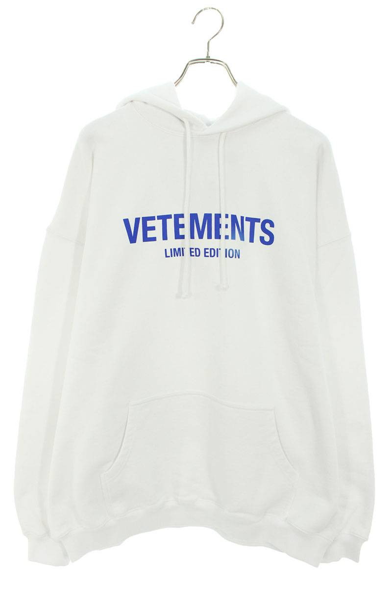 ヴェトモン VETEMENTS サイズ:M 24SS UE64HD600W リミテッドエディションロゴプリントパーカー(ホワイト×ブルー)【038042】【BS55】【メンズ】【新古品】bb78#rinkan*N|RINKAN