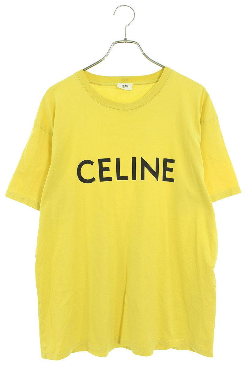 セリーヌバイエディスリマン CELINE by Hedi Slimane　 サイズ:M 2X681501F ルーズフィットロゴプリントTシャツ(イエロー)【629052】【OM10】【メンズ】【中古】bb315#rinkan*B