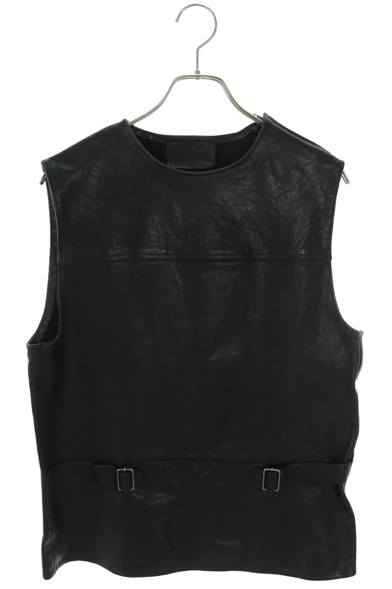 美品 PRADA プラダ レザー プルオーバー ジップアップ トップス　黒46 PRADA(プラダ) 90sレザージップアップジャケット ダークブラウン