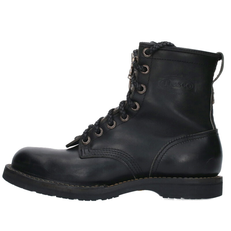 クロムハーツ Chrome Hearts　×ウエスコ WESCO サイズ:9E FIREMAN ファイヤーマン センターダガージップレースアップレザーブーツ(ブラック×シルバー)【300142】【SJ02】【メンズ】【小物】【中古】bb17#rinkan*B画像