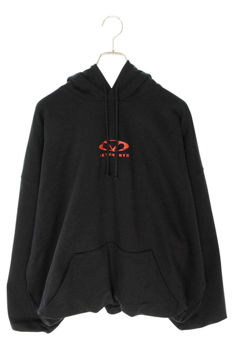 ヴェトモン VETEMENTS　 サイズ:XS 25SS UA66HD600BR オーバルロゴクロップドパーカー(ブラック×レッド)【912142】【SB01】【メンズ】【新古品】bb78#rinkan*N