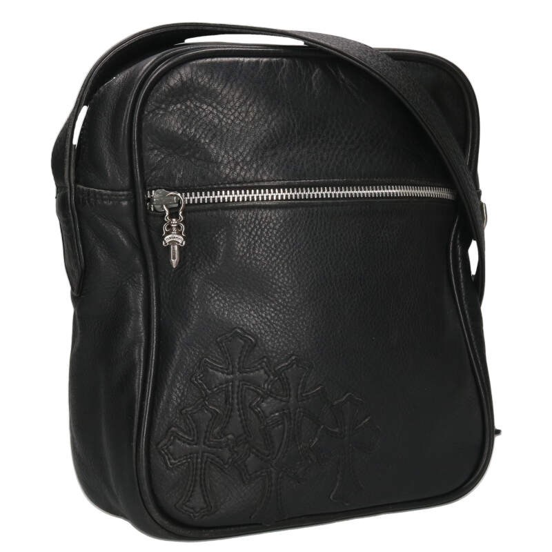 CHROME HEARTS ブラックレザーショルダーバッグ クロムハーツソフトショルダーバッグブラックレザーラージ