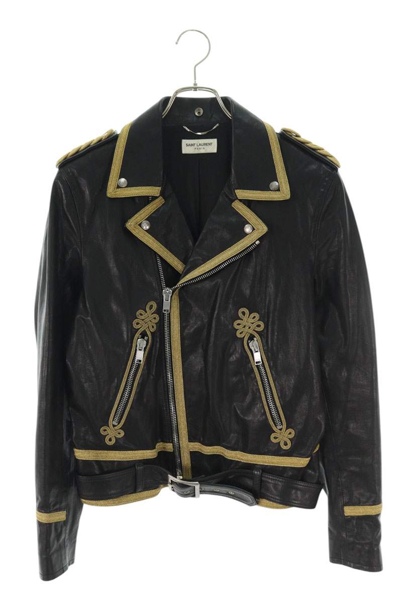 サンローランパリ　レザーラペルロングジャケット　44 2013AW 14SS サンローランパリ ロングスモーキングジャケット 44