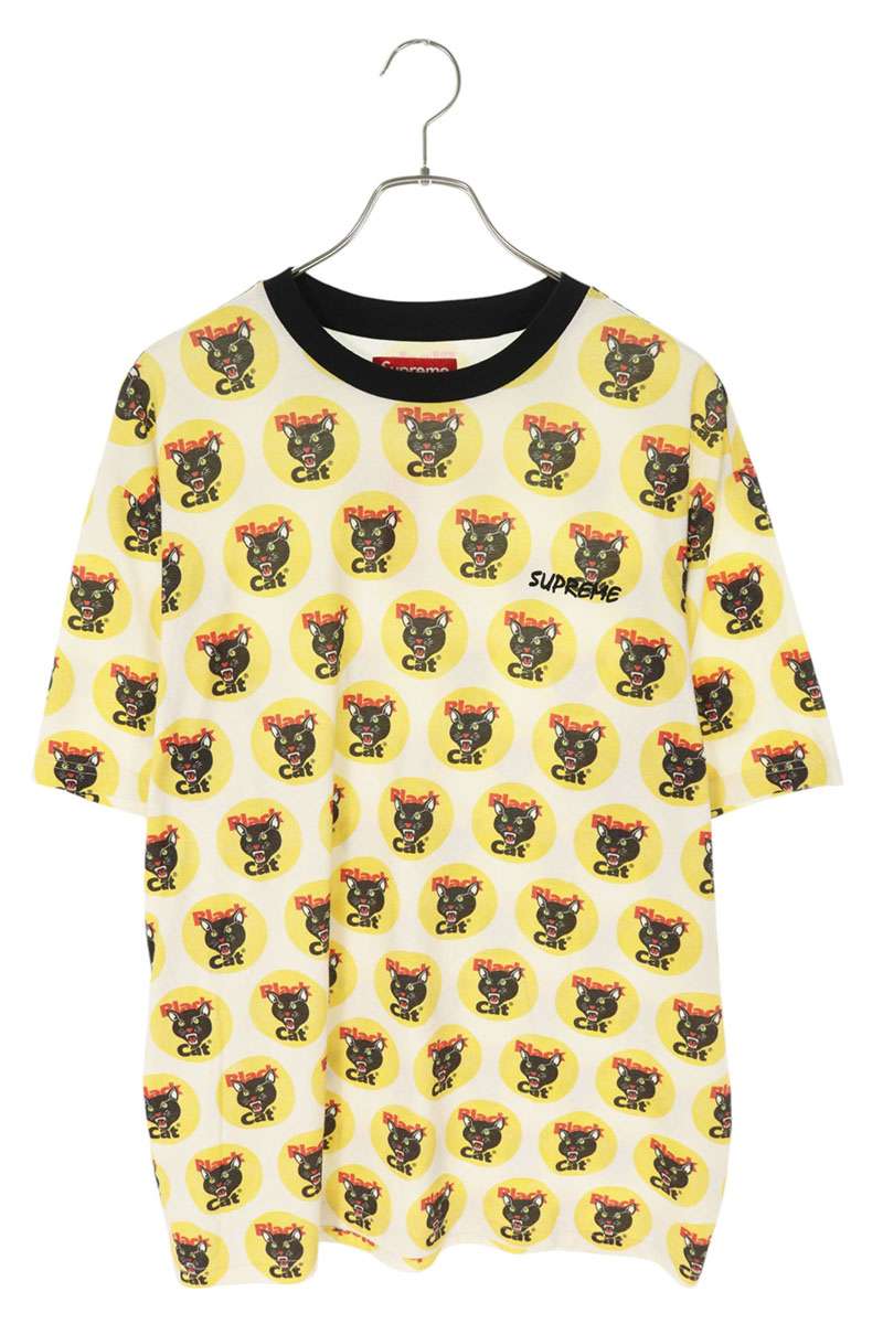 シュプリーム SUPREME 大きさ:L  24SS  Black Cat S S Top ブラックキャットプルオーバー(白いこと×黄色×黒いこと)【924062】【OM10】【メンズ】【中古】bb51#rinkan*S