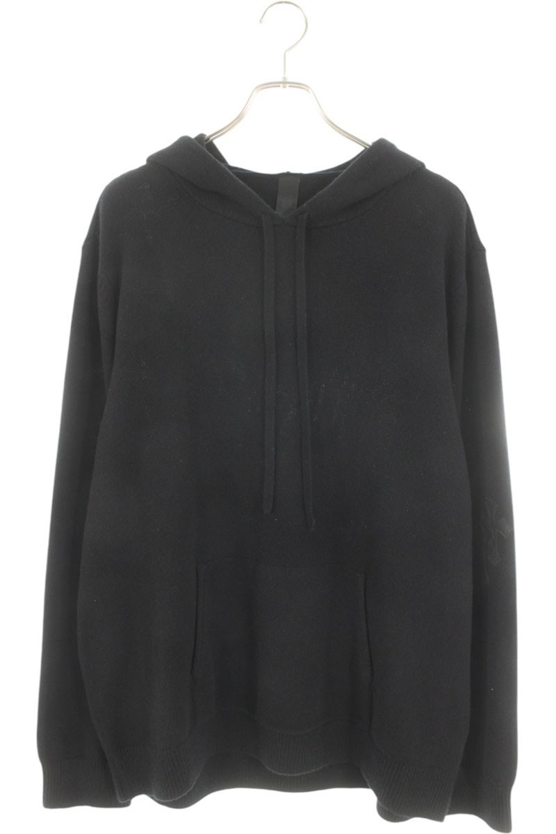 クロムハーツ Chrome Hearts 大きさ:XL レザークロスパッチカシミアニットパーカー(黒いこと)【210152】【NO05】【メンズ】【中古】bb302#rinkan*A