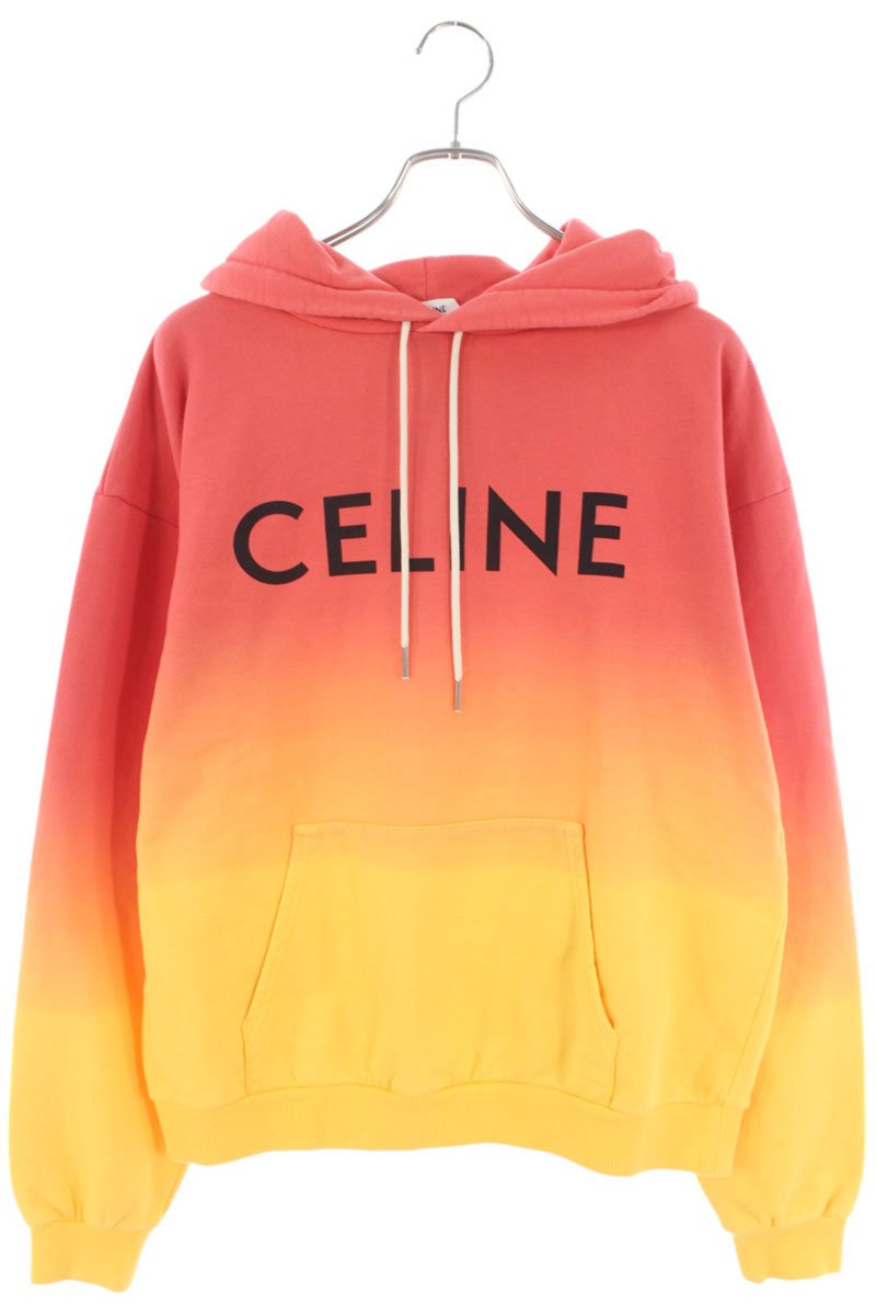 CELINE イエローパーカー フード付き CELINE セリーヌ パーカー メンズ XS イエロー ロゴ コットン
