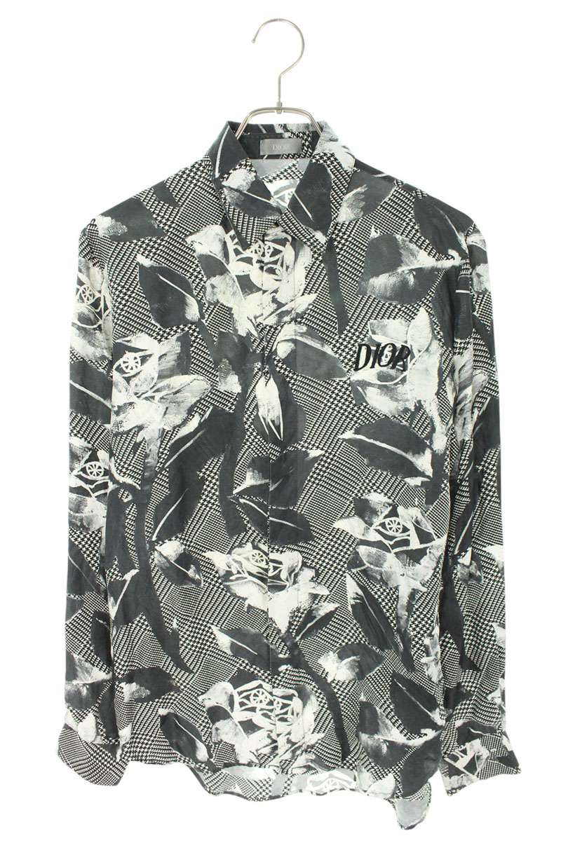 【美品】クリスチャンディオール　長袖シルクシャツ　Dior総柄　Mサイズ 美品】クリスチャンディオール 長袖シルクシャツ Dior総柄 M
