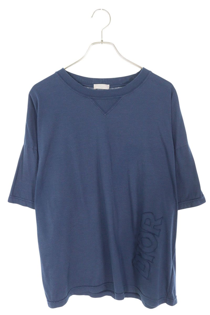 ディオール DIOR　 サイズ:L 293J673B0773 ロゴ刺繍Tシャツ(ネイビー)【923062】【FK04】【メンズ】【中古】bb453#rinkan*B