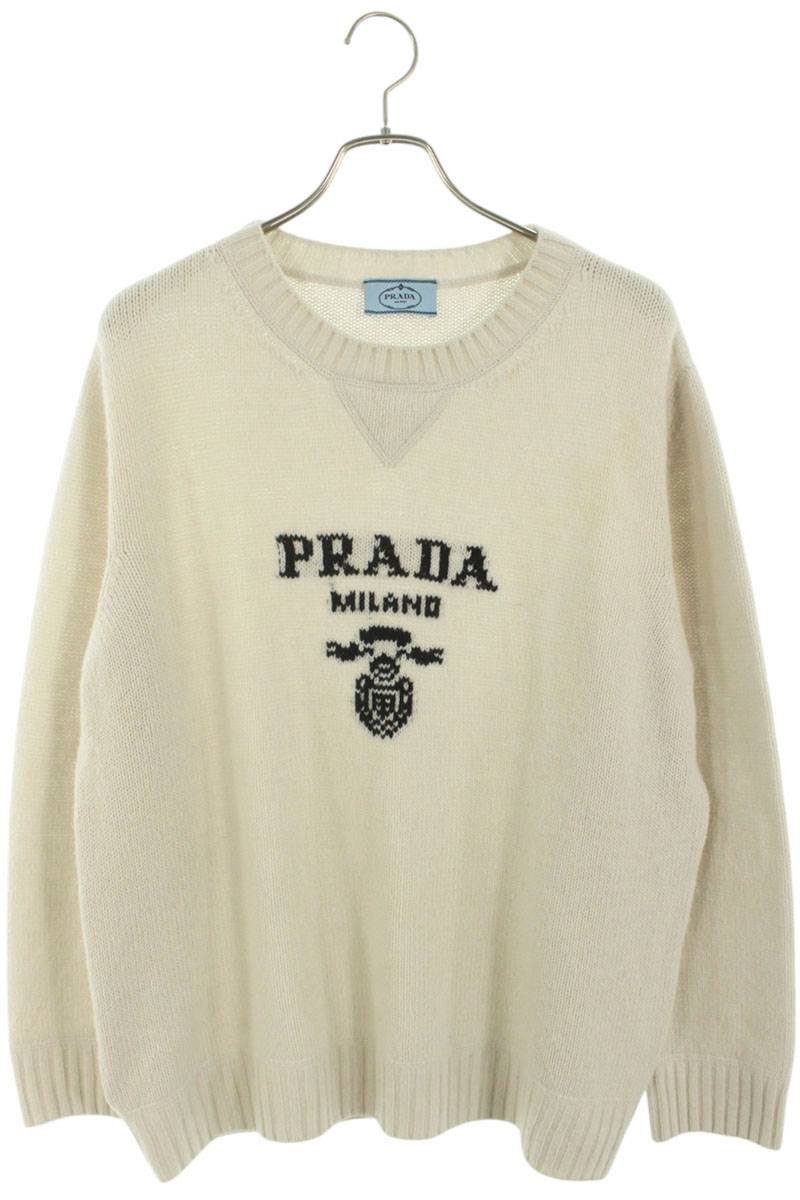 PRADA プラダ ジャガード 刺繍 ウール 半袖 ニット PRADA 美品 プラダ 総柄 ジャガード ウール100％ 半袖 ニット