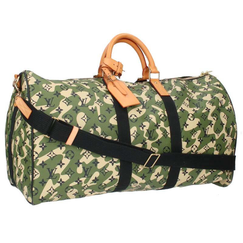 ルイヴィトン LOUISVUITTON　 ×ムラカミタカシ MURAKAMITAKASHI サイズ:55 M95774 キーポルバンドリエール55 モノグラム総柄カモフラージュボストンバッグ(カーキ×ベージュ)【603052】【SB01】【小物】【中古】bb380#rinkan*A