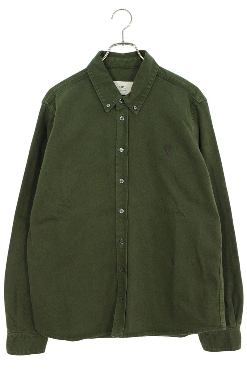 アミアレクサンドルマテュッシ AMI Alexandre Mattiussi サイズ:M 25SS USH060DE0054 376 ハートA刺繍長袖シャツ(グリーン)【713052】【FK04】【メンズ】【新古品】bb78#rinkan*N |RINKAN