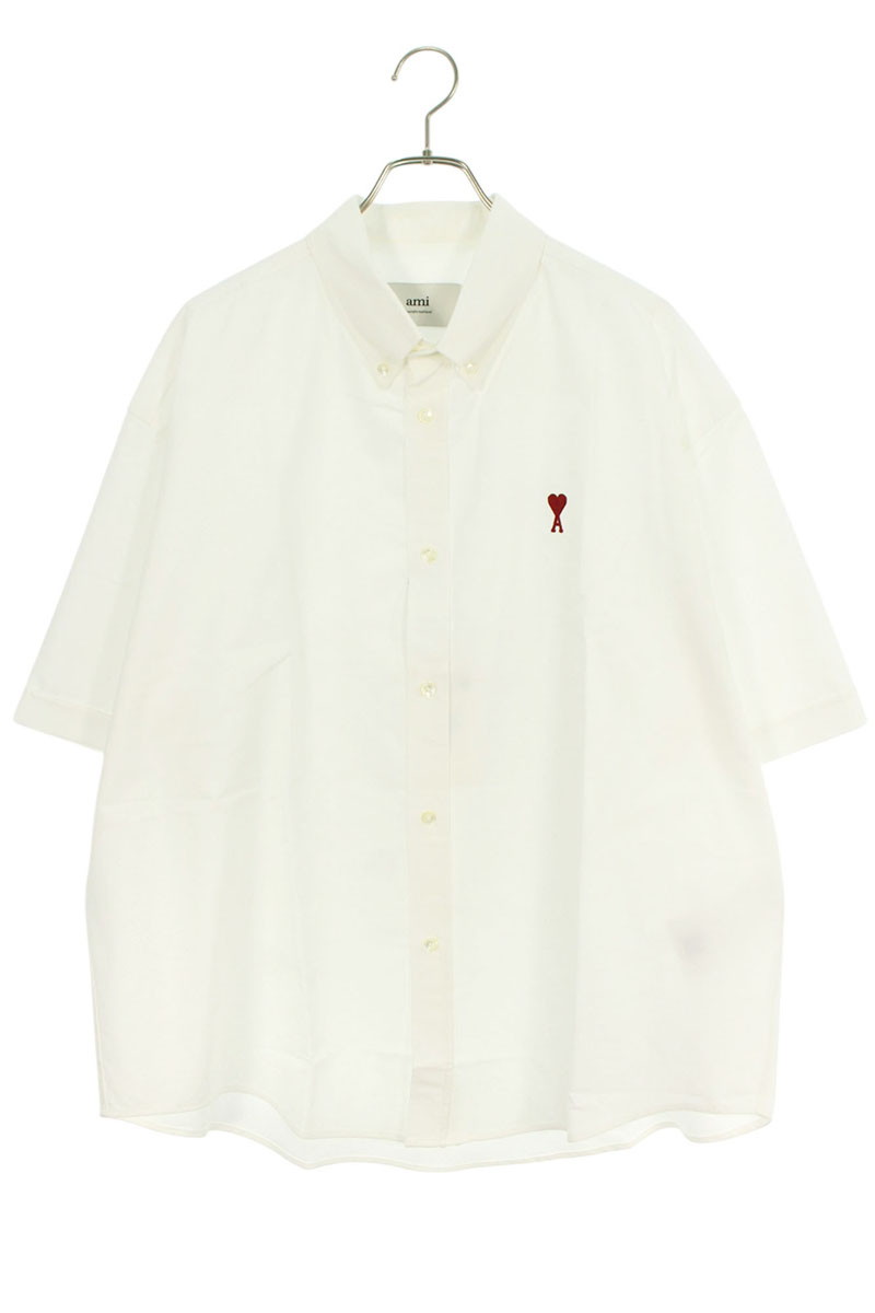 アミアレクサンドルマテュッシ AMI Alexandre Mattiussi　 サイズ:L 25SS HSH230CO0031 168 ハートA刺繍半袖シャツ(オフホワイト)【923062】【OM10】【メンズ】【新古品】bb20#rinkan*N