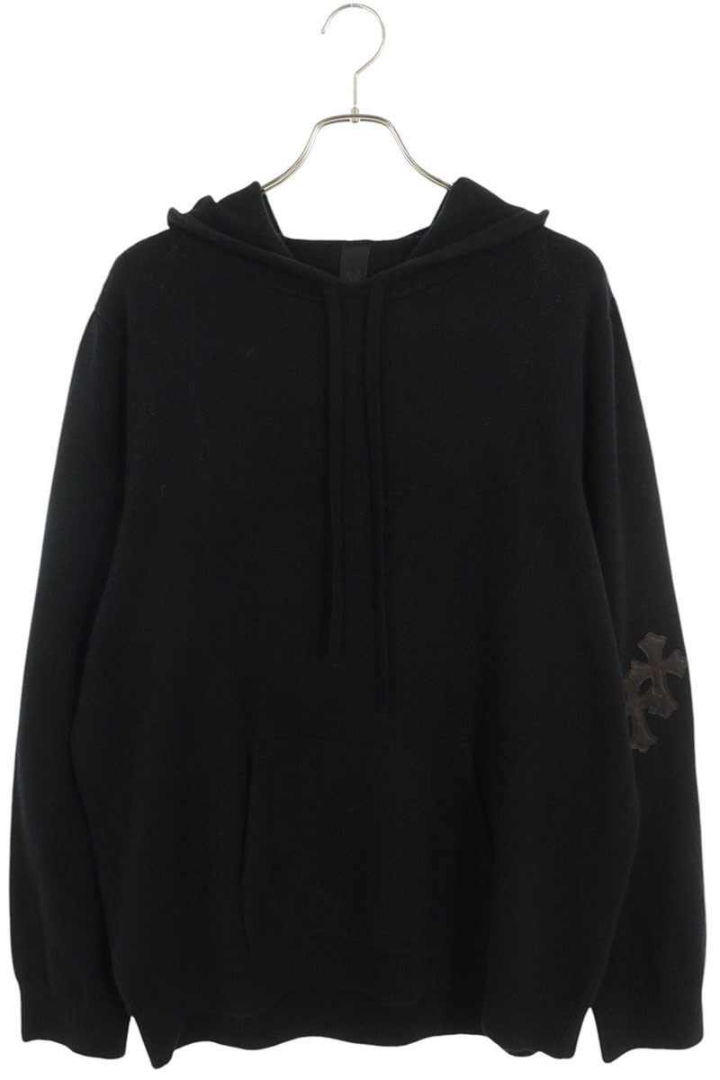 クロムハーツ Chrome Hearts 大きさ:XL  WAITING ROOM 固定ディスク PLVR CSHMR はりつけ台継ぎ切れ付き添い人カシミヤパーカー(黒いこと×しろがね色)【613052】【GZ11】【メンズ】【中古】bb328#rinkan*A