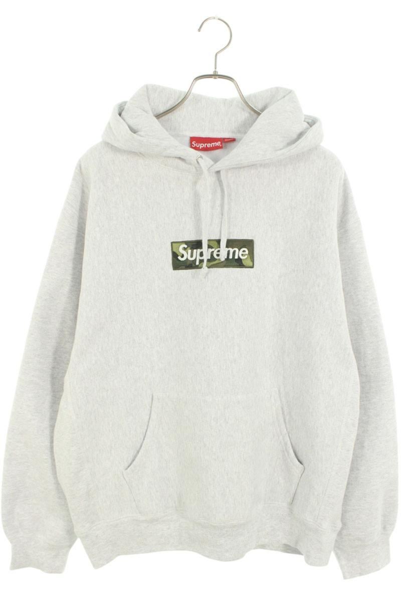 シュプリーム SUPREME　 サイズ:L 23AW Box Logo Hooded Sweatshirt ボックスロゴフーデッドスウェットシャツパーカー(ライトグレー×グリーン)【620152】【OM10】【メンズ】【中古】bb187#rinkan*B