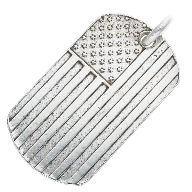クロムハーツ Chrome Hearts   D TAG LRG ラージドッグタグ アメリカンフラッグラージドッグタグネックレストップ(しろがね色 22.23g)【105062】【HJ12】【小物】【中古】bb326#rinkan*B