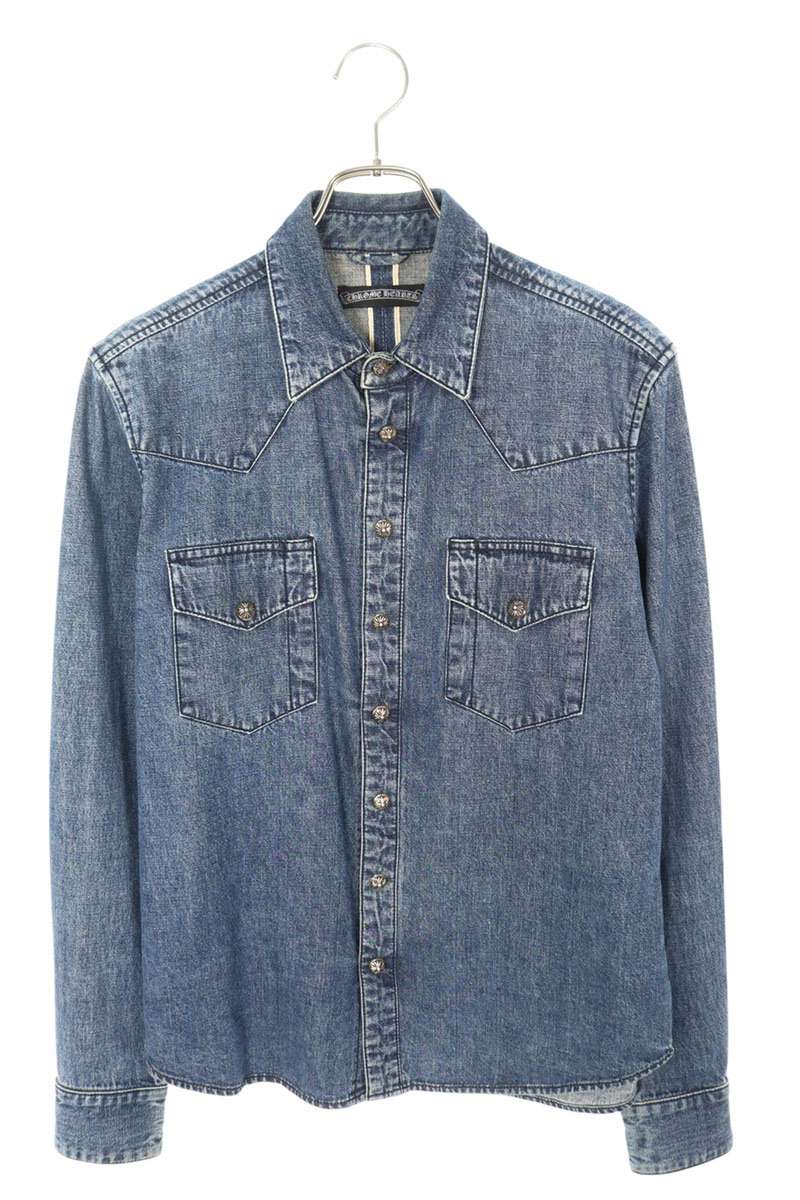 【極美品】CHROME HEARTS ウエスタンシャツ デニム クロスパッチ CHROME HEARTS クロムハーツ DENIM WESTERN クロスボールボタン