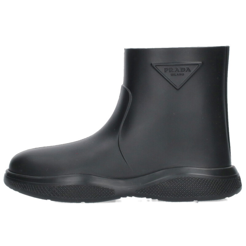PRADA ラバーブーツ アンクル エンボスロゴ ブラック PRADA プラダ レインブーツ 2TE184 3LKD メンズ フォームラバー