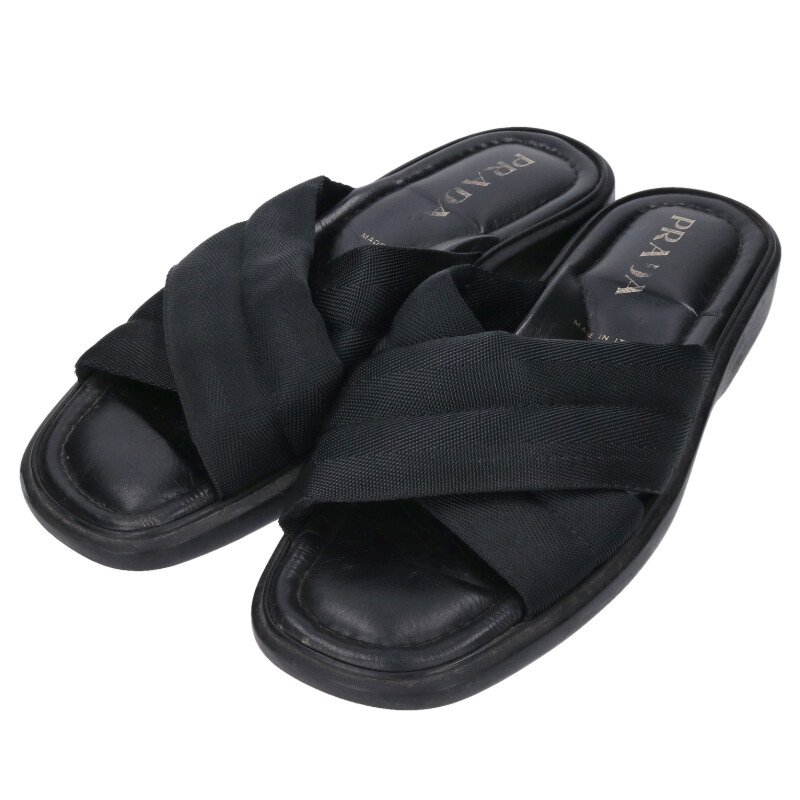 PRADA クロスストラップ サンダル 黒 サイズ9 プラダ PRADA サンダル ミュール レザーストラップサンダル